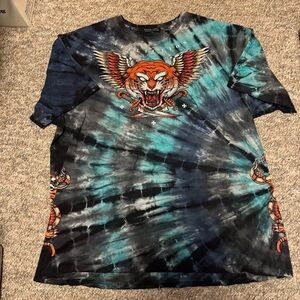 Affliction Black & Teal Tie-Dye Jungle Brawl Tee NWOT